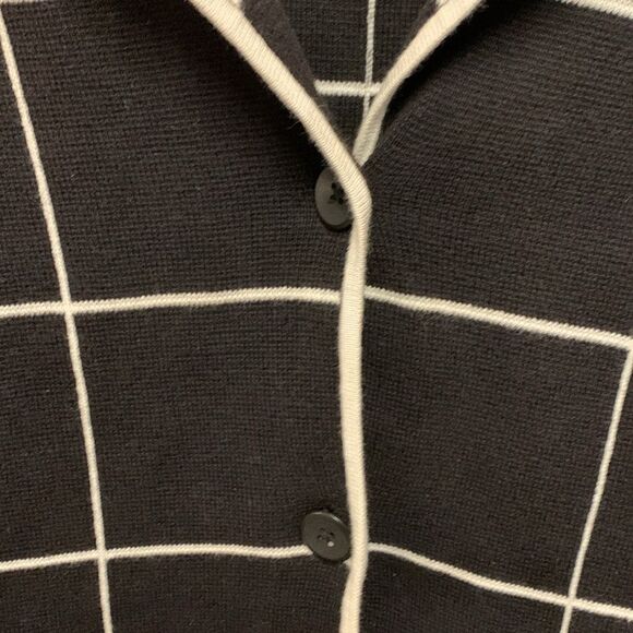 Mercer & Madison Black Ivory Windowpane Knit Sweater Lady Jacket Cardigan Size L - Picture 7 of 9